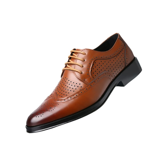Eloshman Men's Breathable Classic Oxfords Formal Lightweight Round Toe Dress Shoes Smooth Lace Up Brown Sandals 39