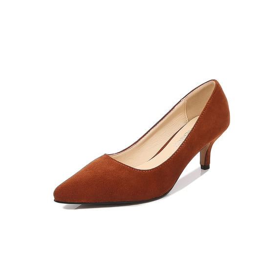 Eloshman Shoes for Women Dress Low Heel Comfortable Faux Suede Work Pointed Toe Party Pumps Sandals Brown 9.5