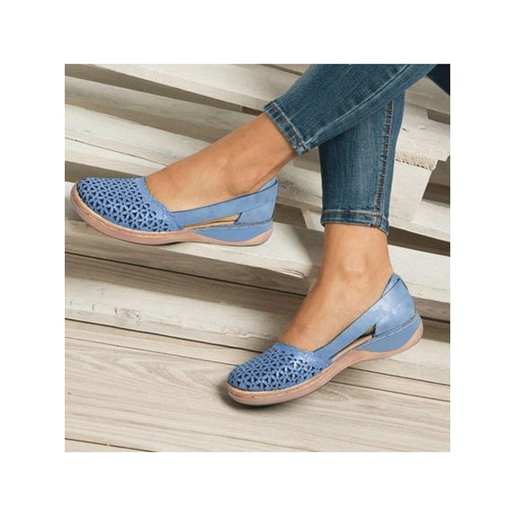 Eloshman Walking Shoes Women Wide Width Non Slip Loafers Hollow Breathable Slip on Flat Summer Dress Sandals