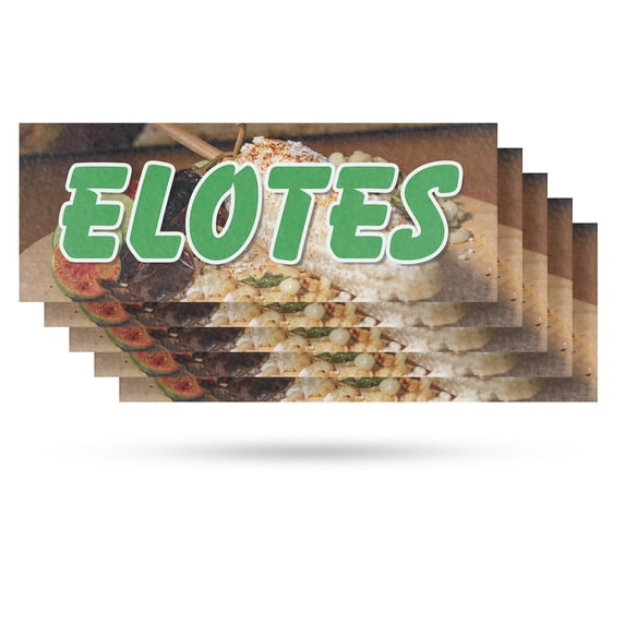 Elotes Vinyl Decal 5 Pack of 24 Inch x 9 Inch Weatherproof Heavy-Duty Adhesive Backing | Mexican Street Corn, Food Stalls, Authentic Flavors | Made in USA