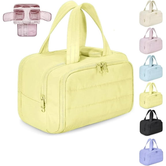 Elouva Toiletry Bag, 4-in-1 Large Capacity Puffy Makeup Bag with Wide-Open Design, Waterproof Travel Cosmetic Organizer with Dry Wet Separation & Multiple Compartments for Women