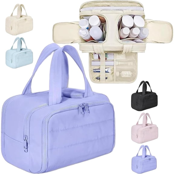 4-in-1Large Capacity Wide-Open Travel Makeup Bag, Standing Waterproof Makeup Bag with Handl & Large Capacity, for Accessories, Essentials, Toiletries