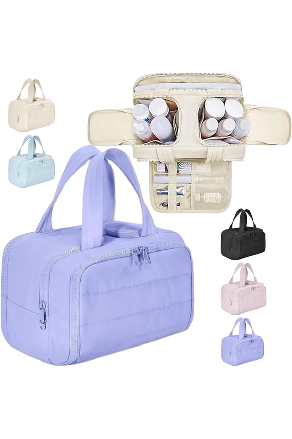 4-in-1Large Capacity Wide-Open Travel Makeup Bag, Standing Waterproof Makeup Bag with Handl & Large Capacity, for Accessories, Essentials, Toiletries