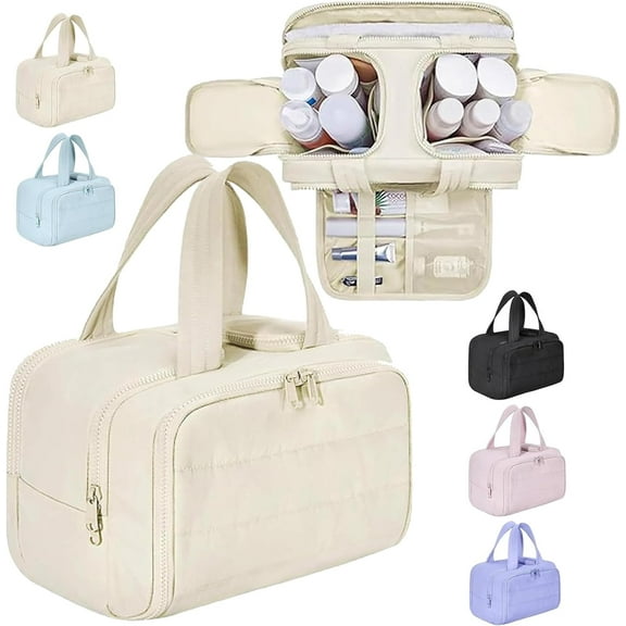 4-in-1Large Capacity Wide-Open Travel Makeup Bag, Standing Waterproof Makeup Bag with Handl & Large Capacity, for Accessories, Essentials, Toiletries