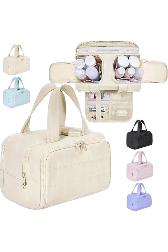 4-in-1Large Capacity Wide-Open Travel Makeup Bag, Standing Waterproof Makeup Bag with Handl & Large Capacity, for Accessories, Essentials, Toiletries