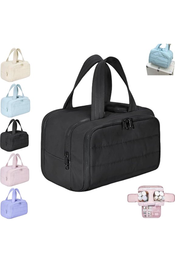 Large Capacity Wide-Open Travel Cosmetic Bag, 4-in-1 Multi-Functional Lightweight Makeup Bags for Women with Handle for Accessories, Essentials, Toiletries