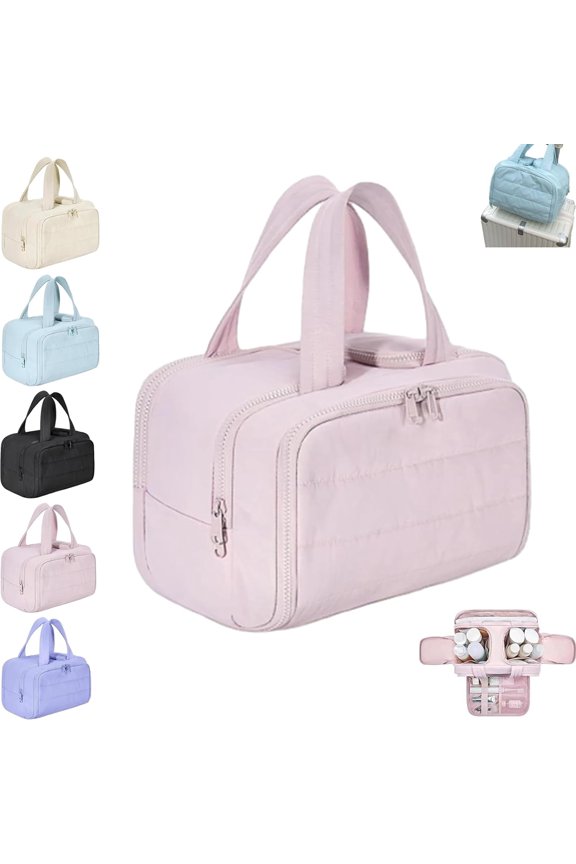 Elouva Toiletry Bag, Large Capacity Wide-Open Travel Cosmetic Bag, 4-in-1 Multi-Functional Lightweight Makeup Bags for Women with Handle for Accessories, Essentials, Toiletries