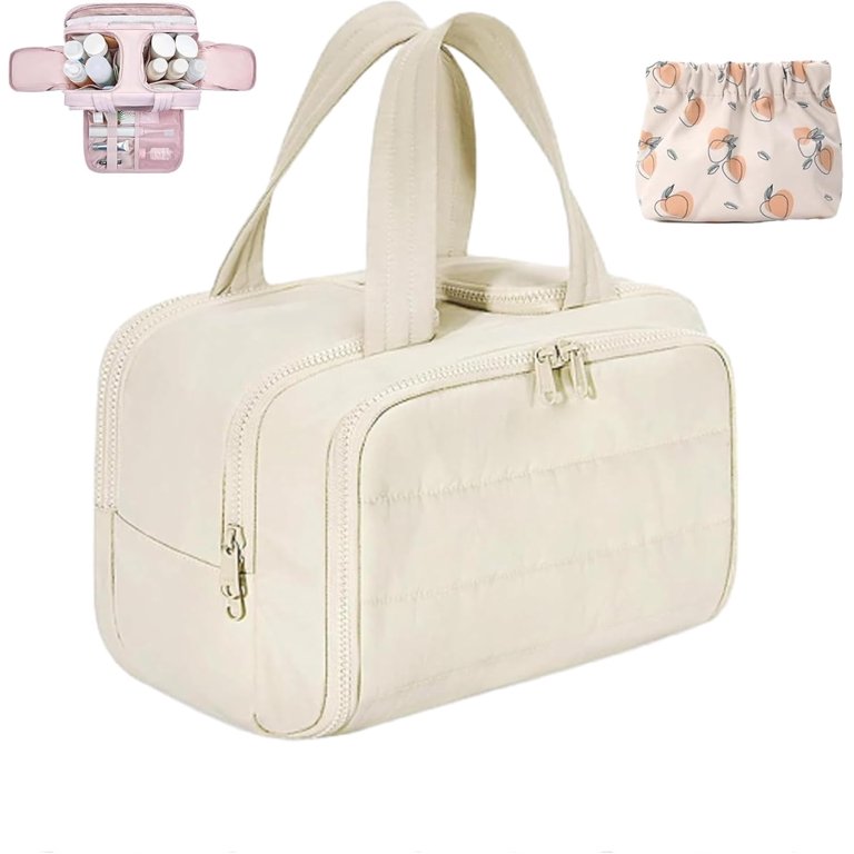 Elouva Toiletry Bag, Large Capacity Wide-Open Travel Makeup Bag, 4-in-1  Puffy Multi-functional Cosmetic Bags for Women, Portable Waterproof Open  Flat ...