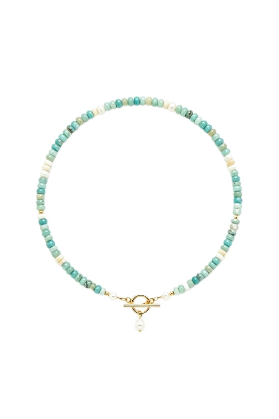 Elova Jewelry Dainty Handmade Beaded Necklace, Turquoise and Pearl Beads WWSOGQH