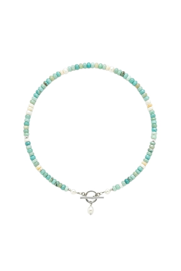 Elova Jewelry Dainty Handmade Beaded Necklace, Turquoise and Pearl Beads WWSOGQH