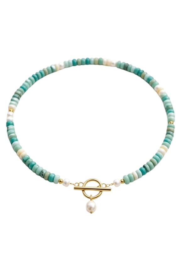 Elova Turquoise Pearl Beaded Necklace, Minimalist Handmade Dainty Jewelry for Women Daily Matching