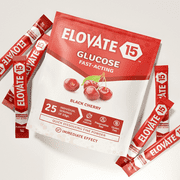 Elovate 15 Glucose Powder Doypacks - Alternative to Glucose Tablets - Fast Acting with Black Cherry - (Pack of 25)