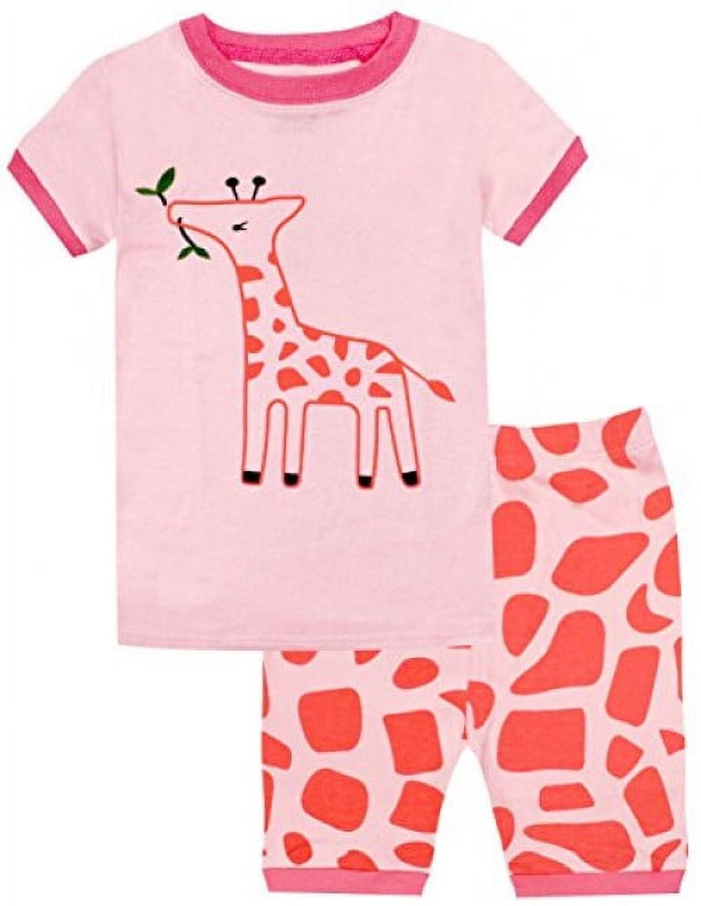 Elowel Girls Giraffe Piece Pajama Set 100% Cotton (Toddler