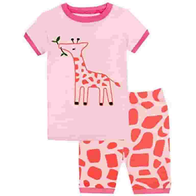Elowel Girls Giraffe Piece Pajama Set 100% Cotton (Toddler