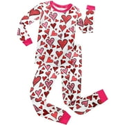 ELOWEL PAJAMAS Elowel Girls Heart 2 Piece Pajama Set 100% Cotton Size 5 Pink