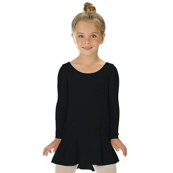 Elowel Girls Leotard Toddlers Long Sleeve Skirted Dress for Gymnastics Dance Ballet Black Size 2-4