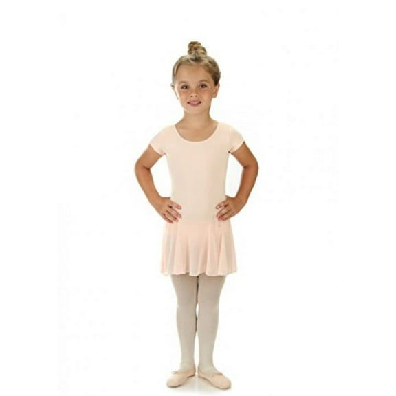 Elowel Girls' Ruffle Short Sleeve Skirted Leotard Nude Pink (size-8-10 )