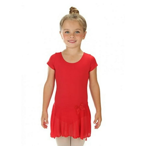 Elowel Girls' Ruffle Short Sleeve Skirted Leotard Red (size-8-10 )