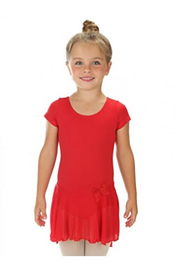 Elowel Girls' Ruffle Short Sleeve Skirted Leotard Red (size4-6 )