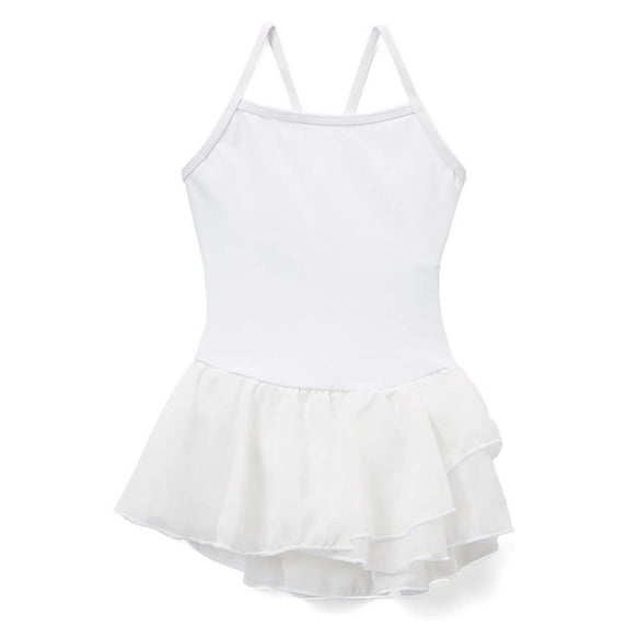 Elowel Kids Girls Basic Skirted Camisole Leotard White Size 4-6