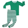 thumbnail image 1 of Elowel Matching Family Christmas Pajamas - Green Top & Striped Pants 2-Piece Set, 1 of 10