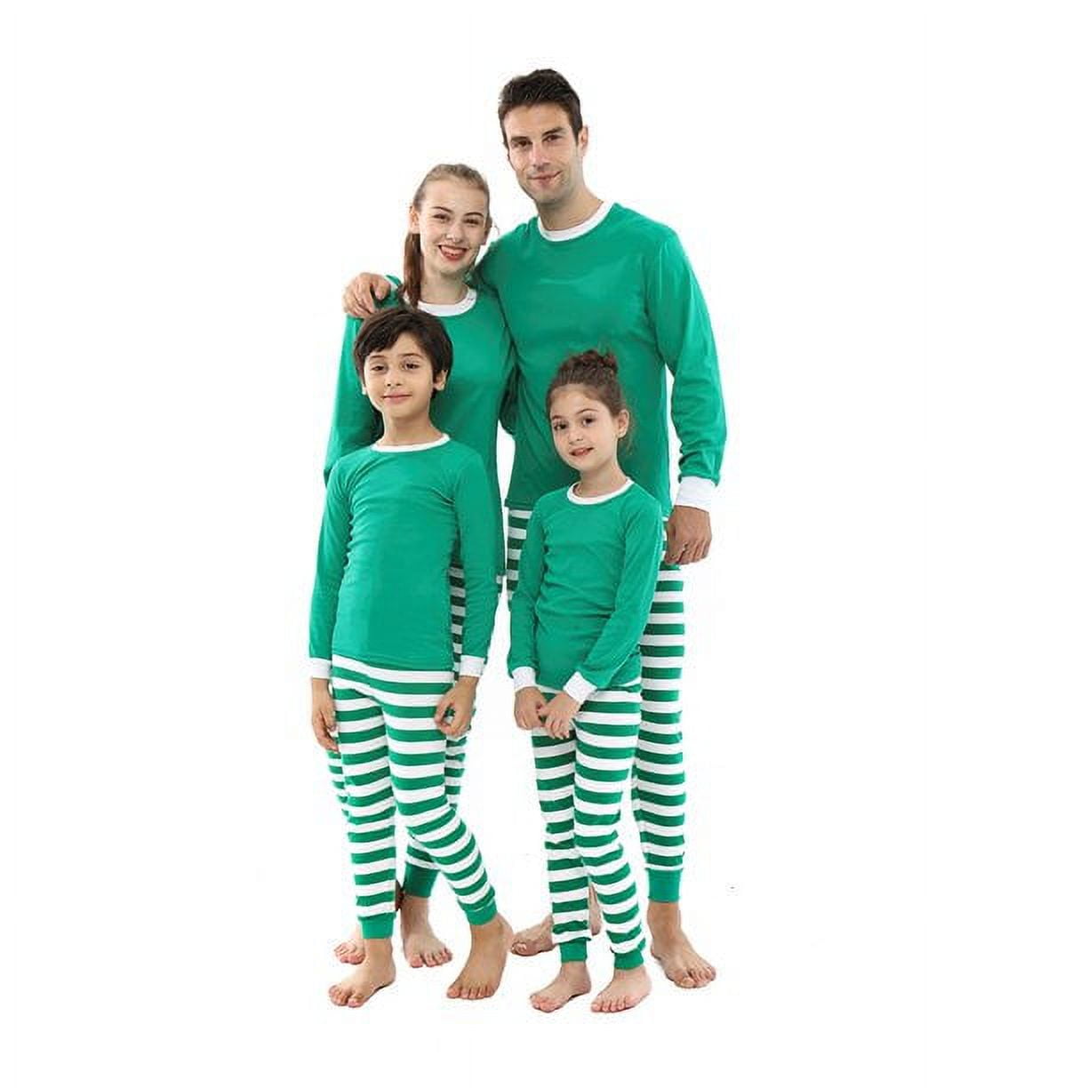ELOWEL PAJAMAS Elowel Matching Family Christmas Pajamas - Green Top & Striped Pants 2-Piece Set