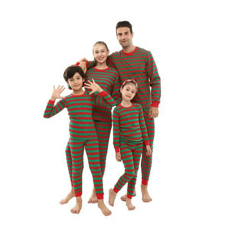 Elowel Matching Family Christmas Pajamas Red Green Striped 2 Piece Set