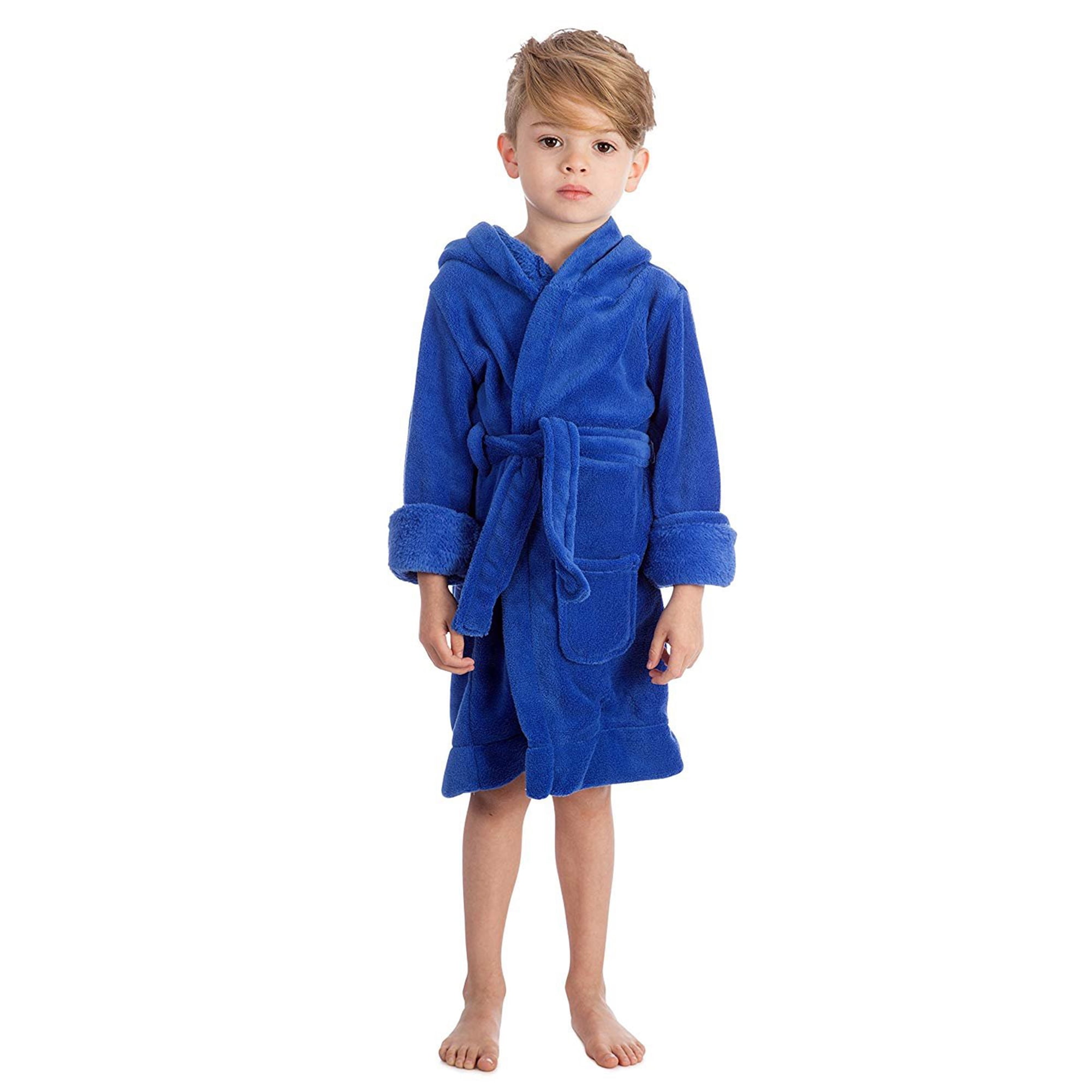 Elowel Pajamas Kids Robe with Hood for Boys and Girls Fleece Robes Blue Size 5T