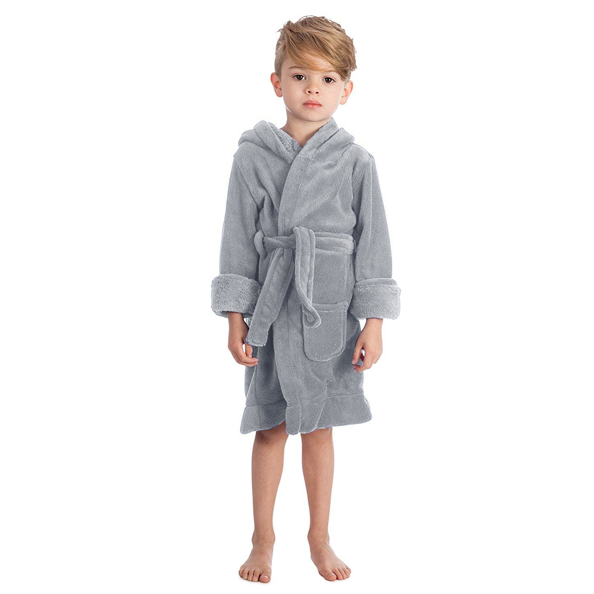 Elowel Pajamas Kids Robe with Hood for Boys and Girls Fleece Robes Gray ...