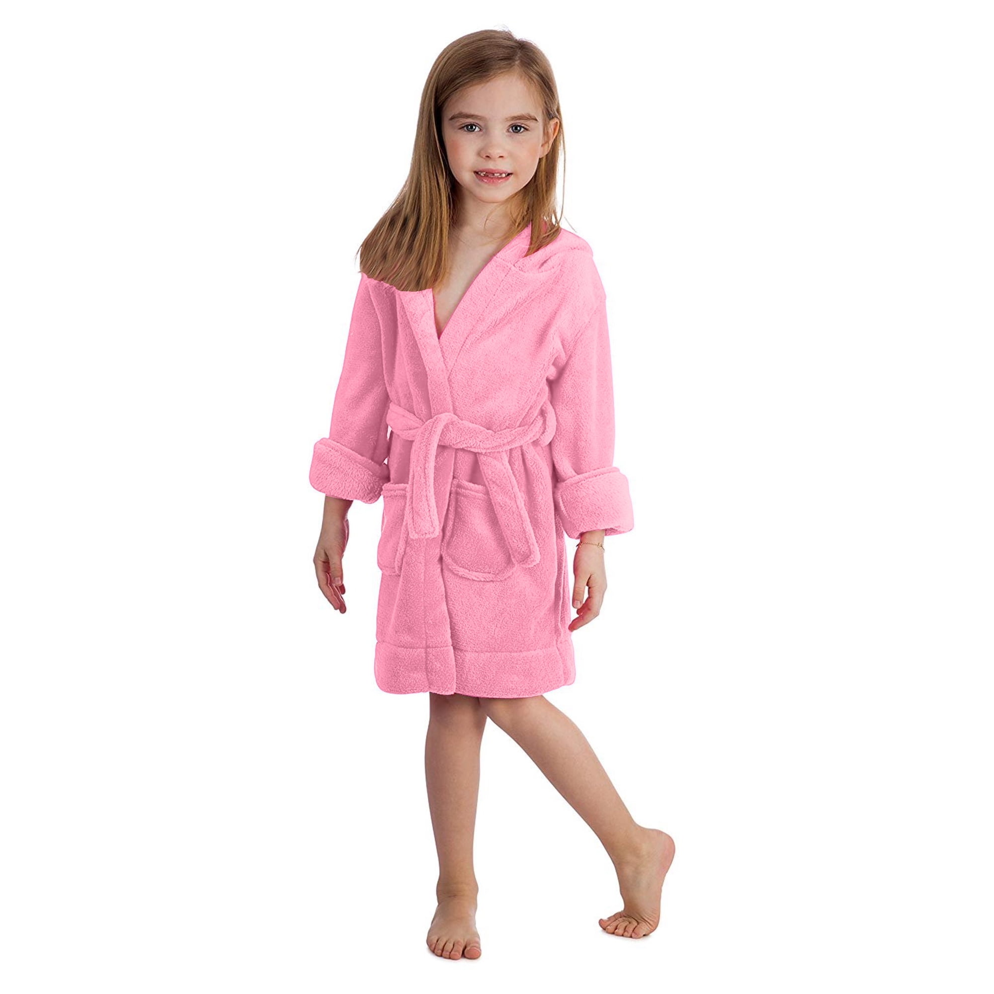 Elowel Pajamas Kids Robe with Hood for Boys and Girls Fleece Robes Light Pink Size 5T