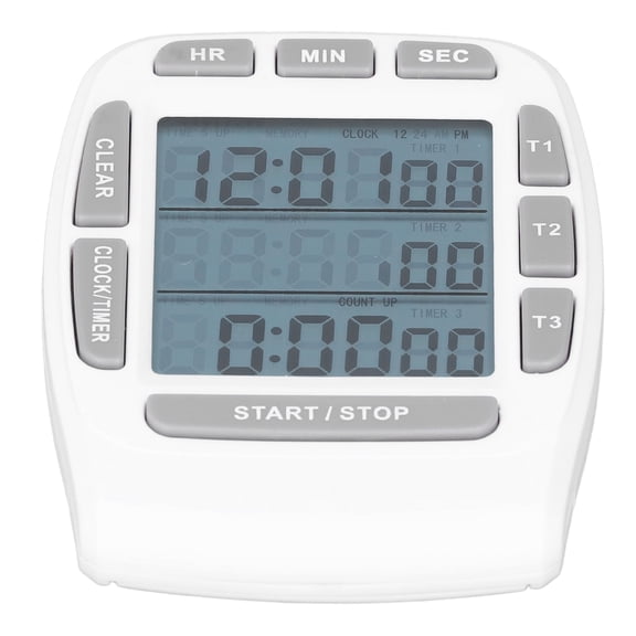 Elowen 3 Channel Timer Count Up Clock, Multi Function 4.0x4.4cm Screen Sound Reminding Universal Square 3 Line Timer for Fridge for Kitchen