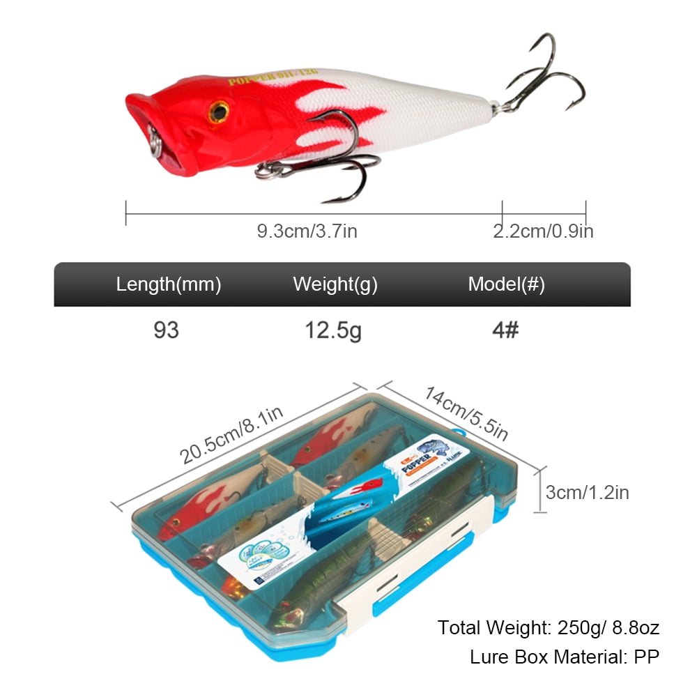 Elowen 3D Eyes Popper Lures Popper 8pcs Top Water Popper Lures 3D Eyes Artificial Fishing Lures with Hooks for Saltwater Freshwater Fishing