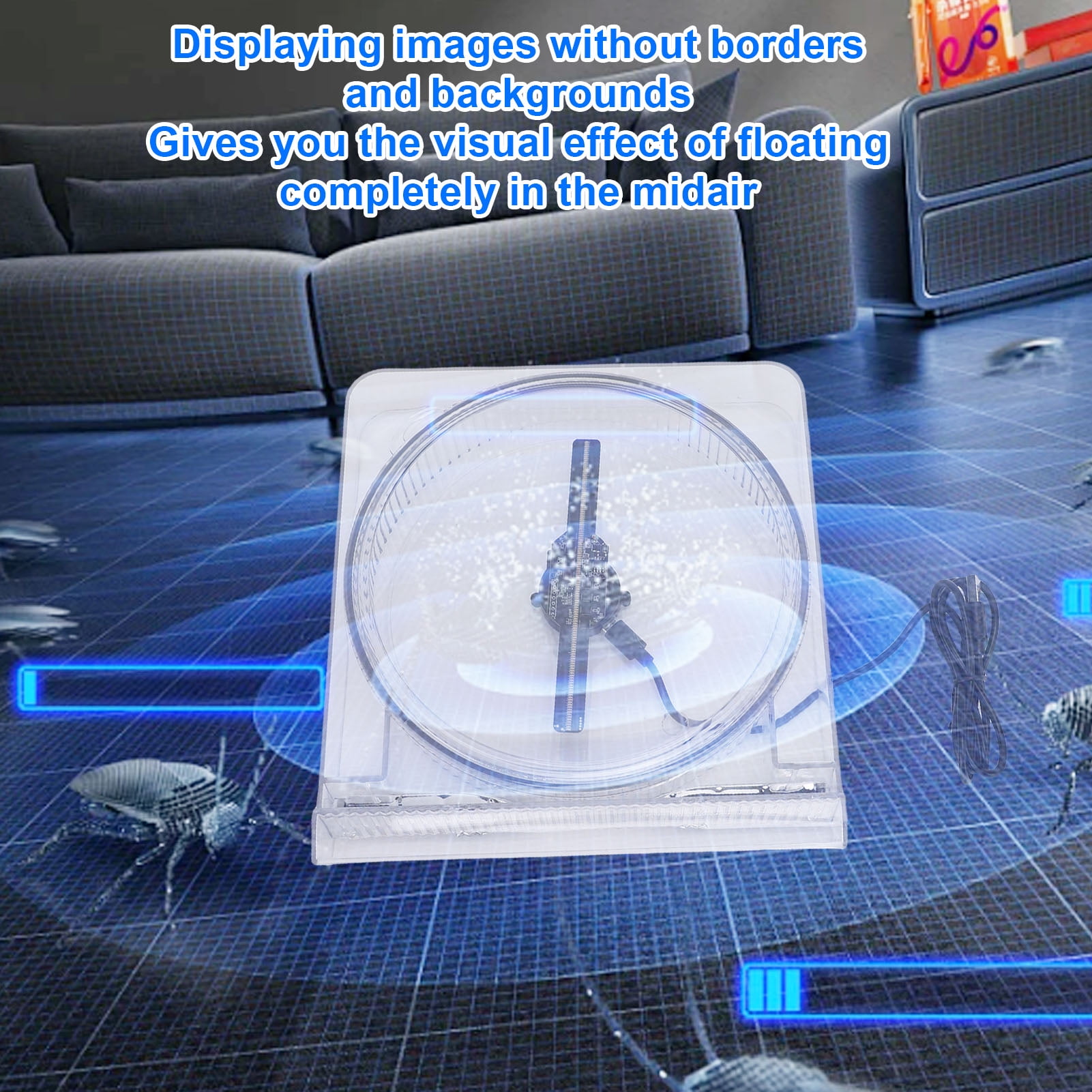 Elowen 3D Hologram Projector Holographic 3D Hologram Fan 5.5 Inch 2000x128 APP Control 3D Holographic Projector Advertising Display Fan with 128 LED Beads for Shop Party Bar