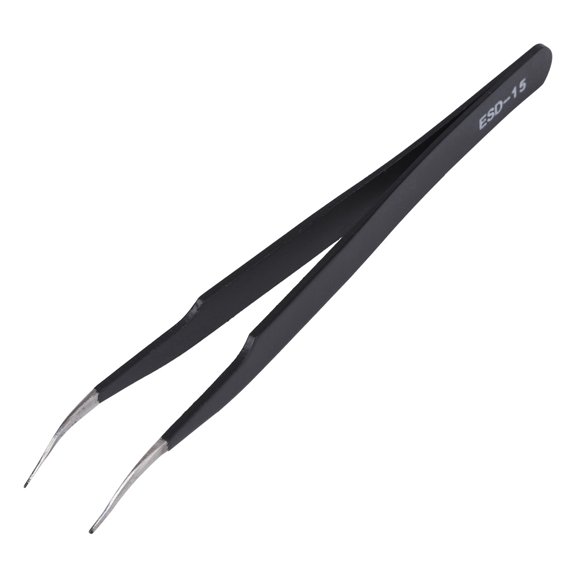 Elowen Anti Anti static Stainless Steel Tweezers with Safe Protective Cover, Curved Nose Eagle Design for Electronics Repair, Elbow Tweezers Included