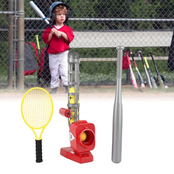 Elowen Baseball Tennis Pitching Machine SetAuto Baseball Pitching Machine, Tennis Baseball Pitcher Set with Balls, Bat, Racket for Indoor Outdoor Sports