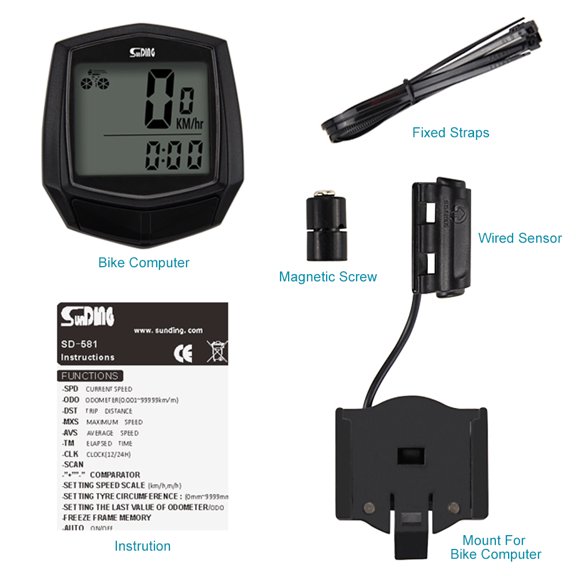 Elowen Bike ComputerCycle Computer Wired Type Bike Computer Rainproof LCD Screen Computer
