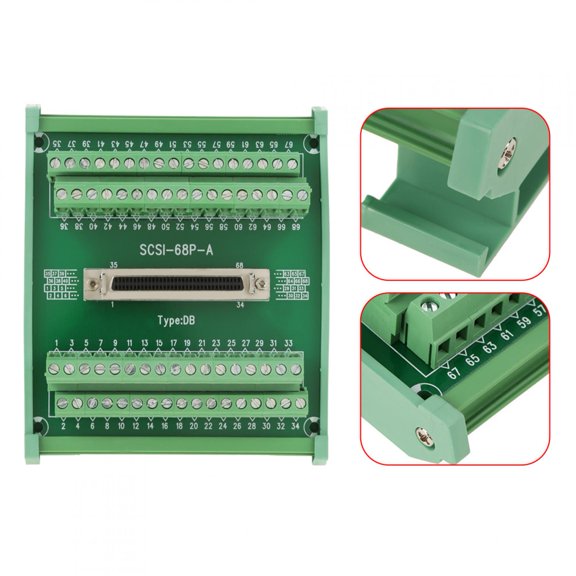 Elowen Board SCSI68 68-pin DB Type Female Connector Board Terminal Blocks Module, for PLC DIN Rail Installation with