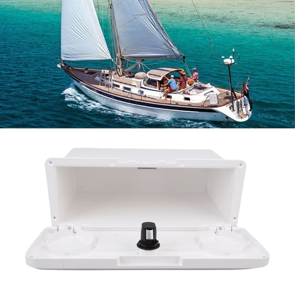 Elowen Boat Storage Compartment Boat Storage Box with Cup Holder, Rain Proof Seal, Concealed Button Lock, ABS Material, for Fishing Boats, Sailboats, Yachts, RVs