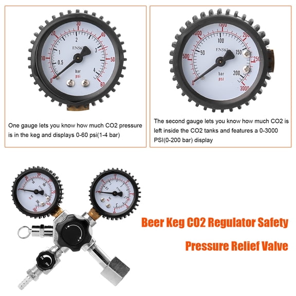 Elowen CO2 Regulator Relief Beer CO2 Keg Regulator Safety Pressure Relief Valve 0-3000 PSI Tanks Pressure
