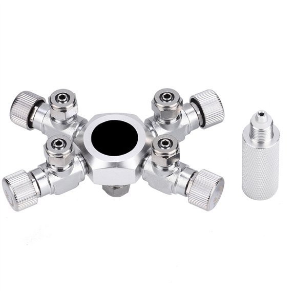 Elowen CO2 Splitter Aquarium CO2 Splitter CO2 Distributor CO2 Splitter Valve 2 3 4 5 6 Way Regulator Divider Individual Needle Valve Pressure Gauge Connector with Anti Slip Extension Rod for Fish
