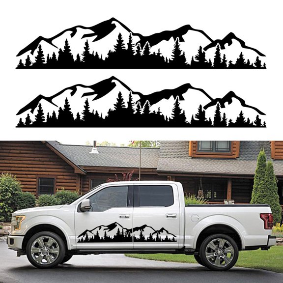 Elowen Car Forest Sticker Auto Side Decal, Long Lasting Car Forest Decal Mountain Tree Pattern Universal Removable for RVs Yachts Trucks Black