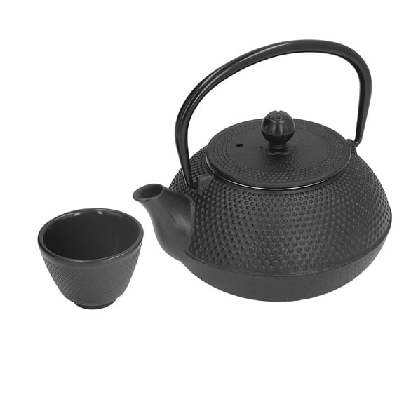 Elowen Cast Iron Tea Pot Japanese Tea Kettle, Black Heat Preservation 800ml Capacity Cast Iron Teapot Kit Exquisite Craft with 2 Cups for Home for Family for Office