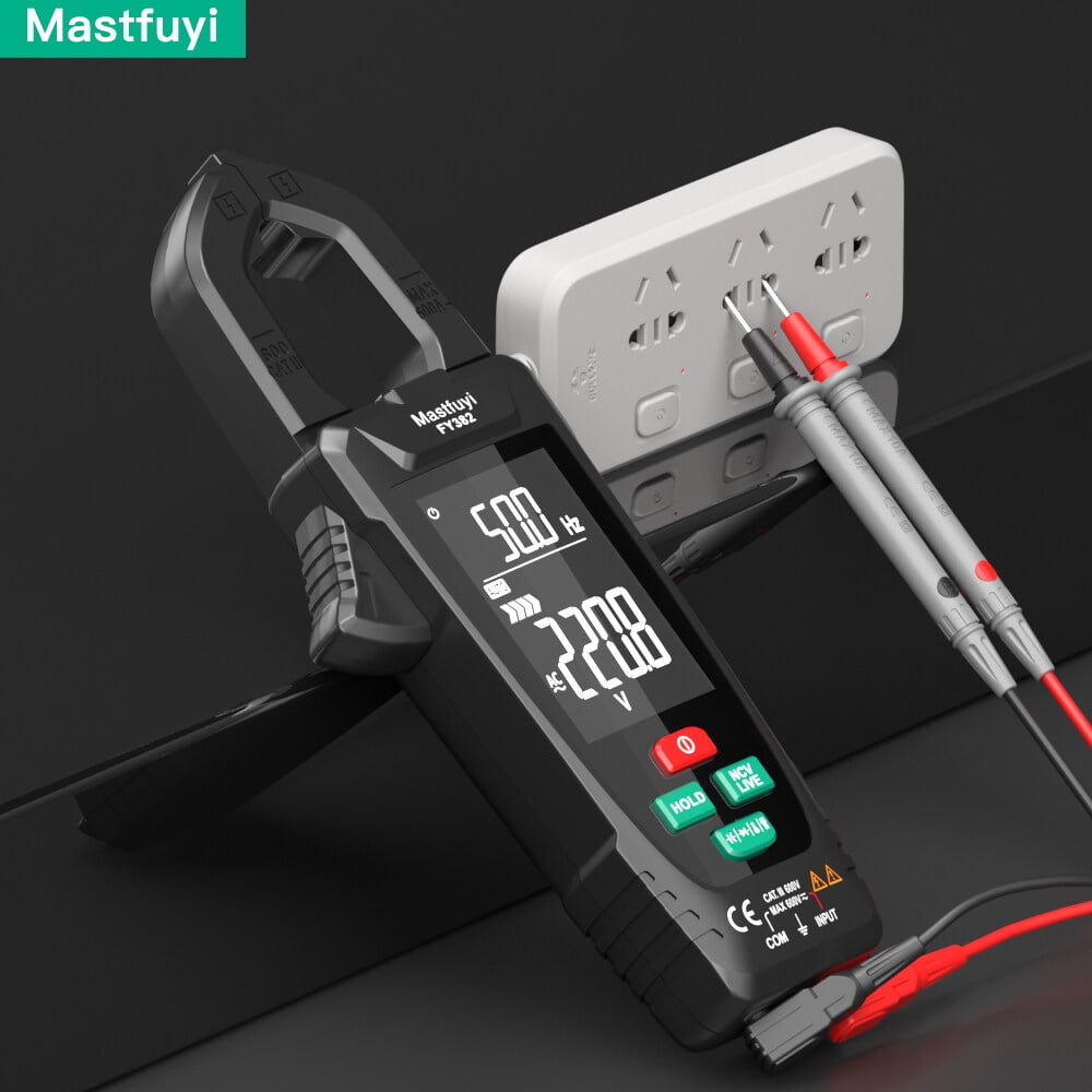 Elowen Clamp Meters FY382 Smart Clamp Meter True RMS 9999 Counts Digital Multimeter Temperature Tester LCD Screen AC DC Voltage AC Current Detector with LED Flashlight Multifunction Voltage