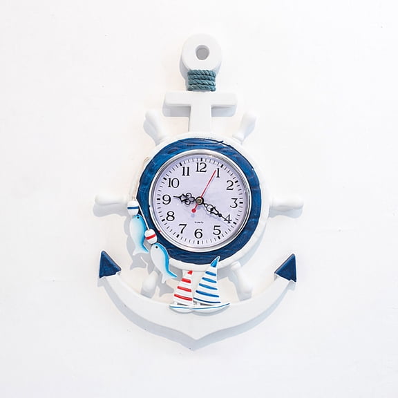 Elowen Decoration Clock Clock Wall Clock Blue and White Ship Modeling Marine Style Personalized Decoration Clock for Study Bedroom