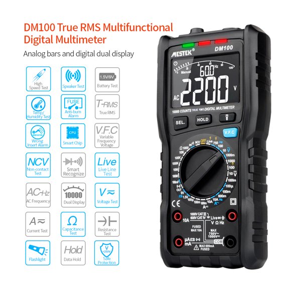 Elowen Digital Multimeter Meter 10000 Counts True RMS Multifunctional Digital Multimeter Measuring AC/DC Voltage Current Resistance Capacitance Frequency Diode Temperature and Humidity NCV Live Line