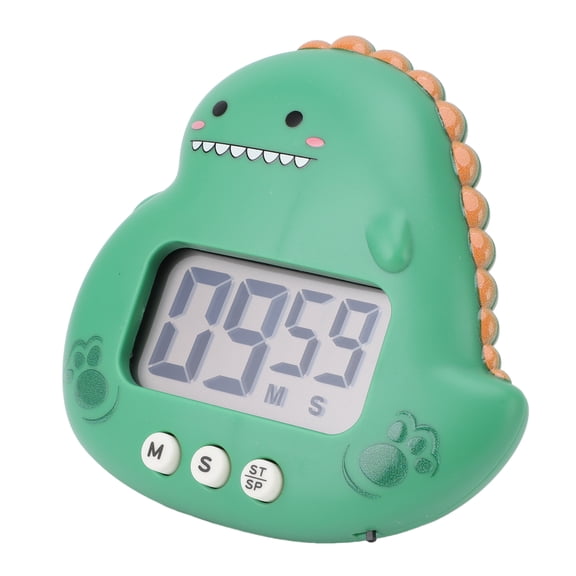 Elowen Dinosaur Kids Timer Kids Timer, Battery Powered Dinosaur Kids Timer Loud Alarm Button Control Hanging Hole for Home Office Green