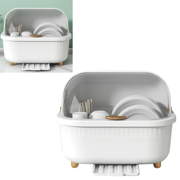 Elowen Dish Drainer Box Dish Drying Box, Multifunctional Space Saving Dish Drainer with Lid Cover, Draining Holes, Compact Plastic Dish Dryer for Bowls and Plates, Kitchen
