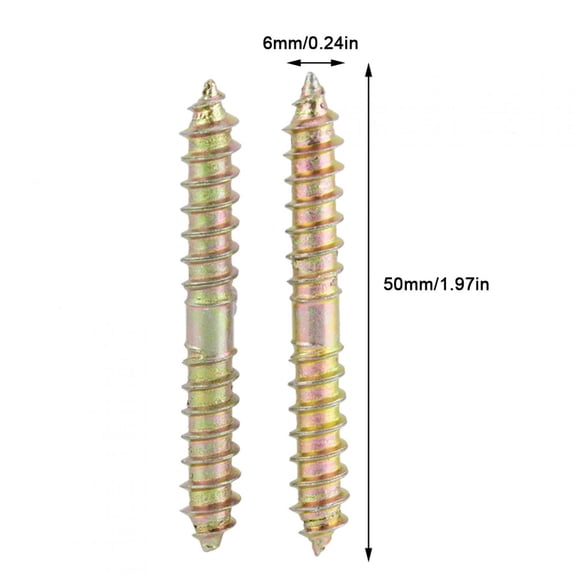 Elowen Double Ended Screw 6x50mm Dowel Screw Woodworking Furniture Connector Double Ended Screw for Wood Projects