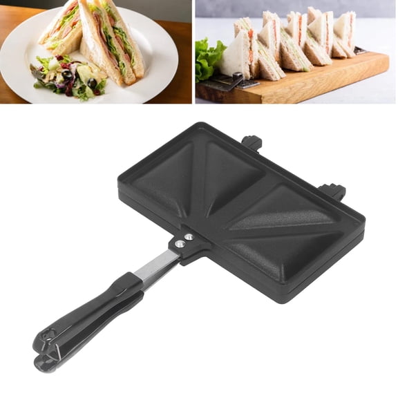 Elowen Double Sided Frying Pan Double Sided Frying Pan, Double Sided Baking Pan Hot Dog Toaster for Kitchen Black