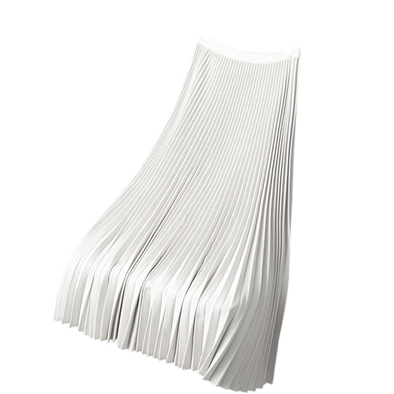 Elowen Fashionable Color Elastic Waist Skirts for Women Satin Pleated High Waist A-line Loose Half Dress White M